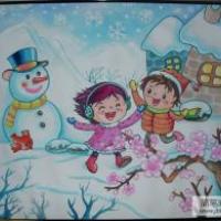 儿童画 欢乐玩雪