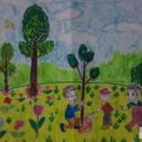 植树节亲子画作品之快乐种树记