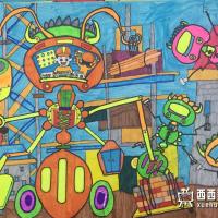 优秀小学生获奖科幻画《蚁型智能建造机》欣赏