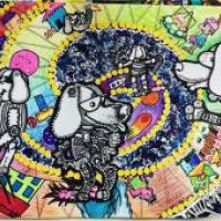 二等奖小学生获奖科幻画《未来宠物机器狗狗之时空漂流》赏析