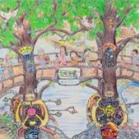 小学生五年级儿童科幻画《生态树桥》