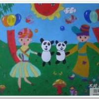小学生国庆节儿童画-国庆看熊猫