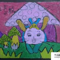 儿童画草丛中的兔子