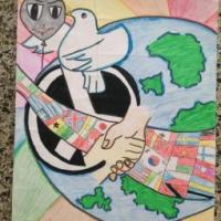 抗战胜利儿童画作品-和平，让世界永存