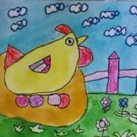 草地上的鸡妈妈幼儿春天绘画作品分享