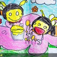 5月1日劳动节儿童画-采蜜