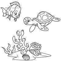 海底世界简笔画 珊瑚鱼和小海龟
