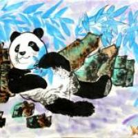 儿童画竹趣,大熊猫中国画