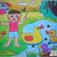 优秀的幼儿春天儿童画作品：春天的池塘