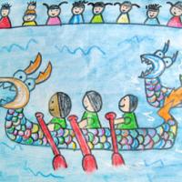 关于端午节的儿童画-端午赛龙舟