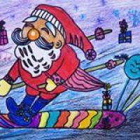 滑雪的可爱圣诞老人儿童画图片