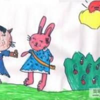 儿童画小猫和小兔