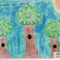 植树节二年级绘画作品之三棵小树苗