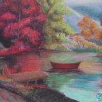 秋日的小湖秋天的画教师范画