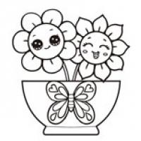一盆漂亮的小花/向日葵简笔画图片