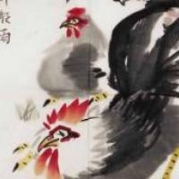 儿童中国画作品《小鸡一大家子》