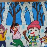 儿童画我们一起堆雪人
