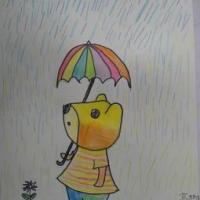 儿童画小熊在打伞