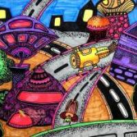 二等奖小学生科幻画作品《未来城市》