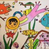 海底世界儿童画：参观海底世界