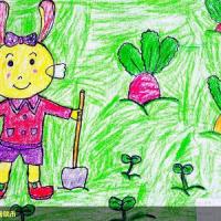 庆祝五一劳动节儿童画-小兔子种萝卜