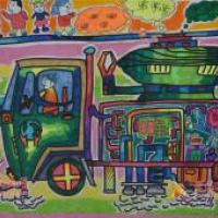 六年级儿童环保科幻画《地球环保车》