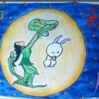 中秋赏月，中秋节题材儿童画作品