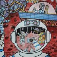 儿童科幻画作品《火星上的自拍》