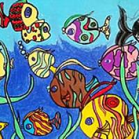 海底世界五颜六色的鱼儿童画