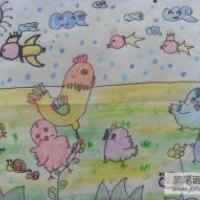 可爱的小鸡们儿童画画作品
