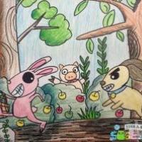 偷果子的小兔子秋天动物绘画图片欣赏