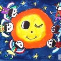 中秋节去亲月亮，中秋节主题儿童画作品