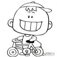 推自行车的小男孩简笔画