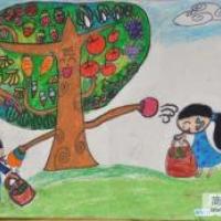 优秀的儿童科幻画作品：自动摘果果树