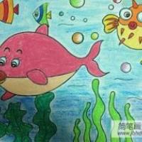 海底世界儿童画：参观海底世界博览馆