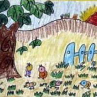 秋天系列儿童画-小猫钓鱼