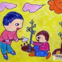 儿童画春天植树节-保护环境从我做起