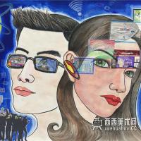 中学生获奖科幻画赏析《能上网的智能眼镜》赏析