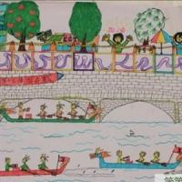 端午节赛龙舟儿童画-热闹的龙舟赛