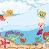 儿童画到海底潜水去
