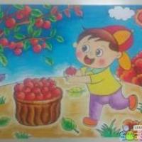 摘苹果秋天儿童画教师范画