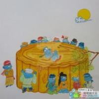 吃月饼的蓝精灵一年级中秋节画