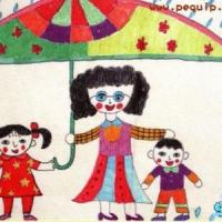 三八妇女节儿童画-妈妈为我们遮风避雨
