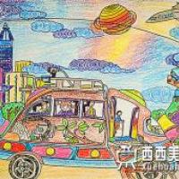 优秀小学生获奖科幻画《防护大巴》欣赏