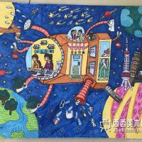 小学生三等奖科幻画《太空万能船》