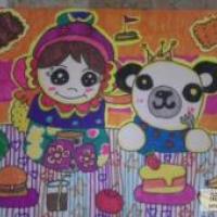 中秋节赏月儿童画-我和小熊赏月