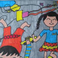 关于清明节的儿童画-清明去郊游