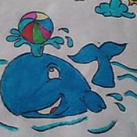 海底世界儿童画海豚简单作品