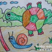 小学生蜡笔画获奖作品-大眼睛小蜗牛