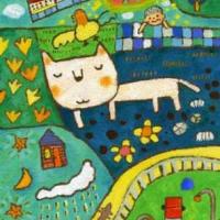 六一儿童蜡笔画作品-惹人喜爱的小猫咪